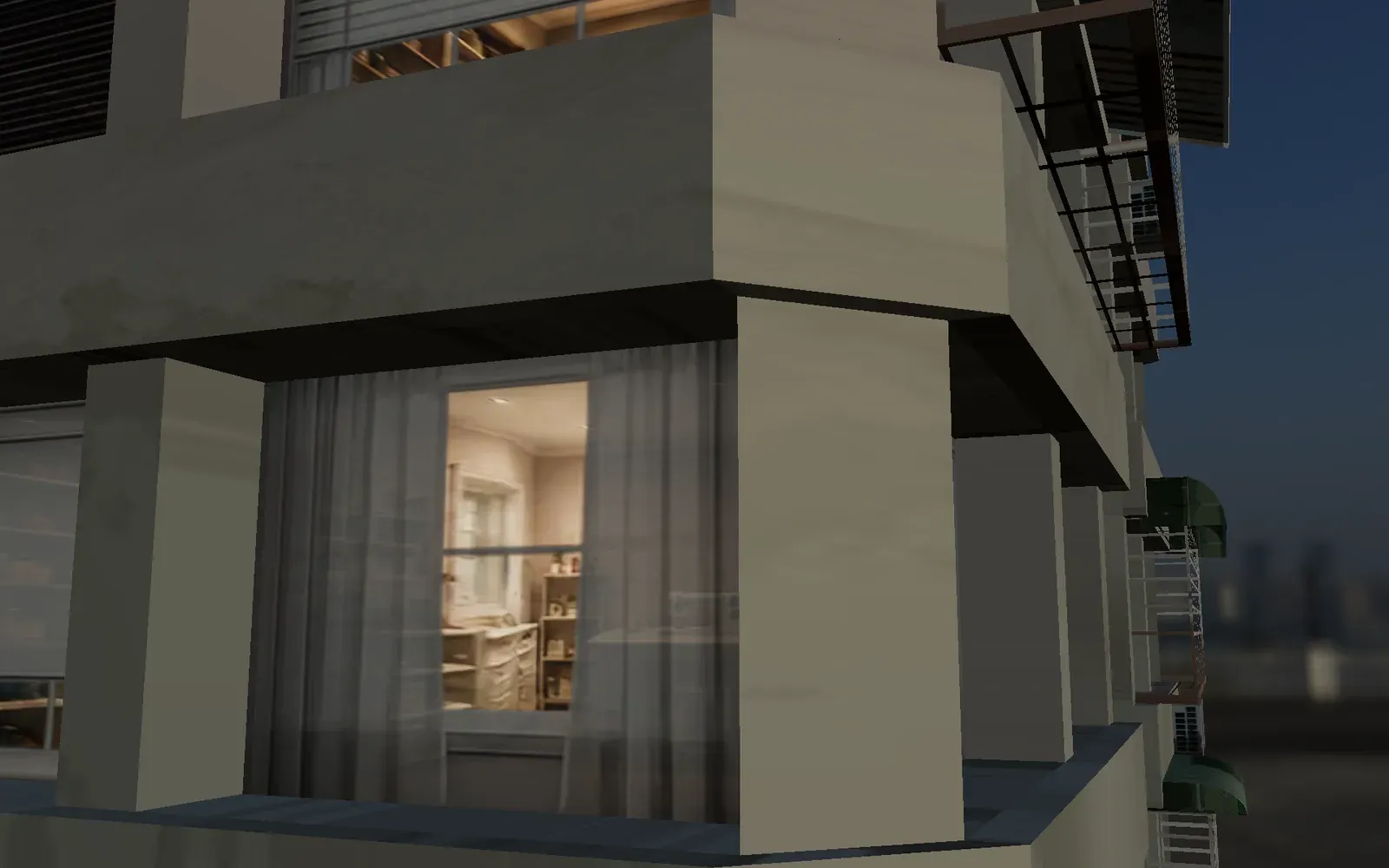 A corner unit, lit from inside